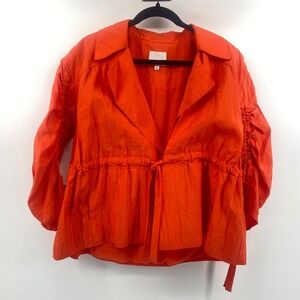 Cinq a Sept Ruched Sleeve Jacket Womens M Orange Drawstring Cinched Waist Peplum